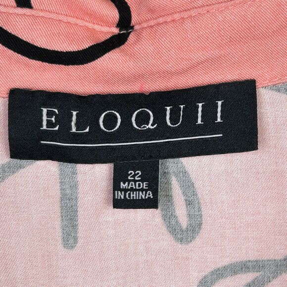 Eloquii Pink Button Down Top Long Sleeve Shirt Abstract Squiggle Print Plus 22 - Picture 11 of 15
